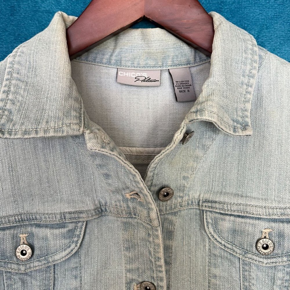 Chico’s Platinum Denim Light Blue Wash Women’s Jacket, Sz 3 - Picture 3 of 3